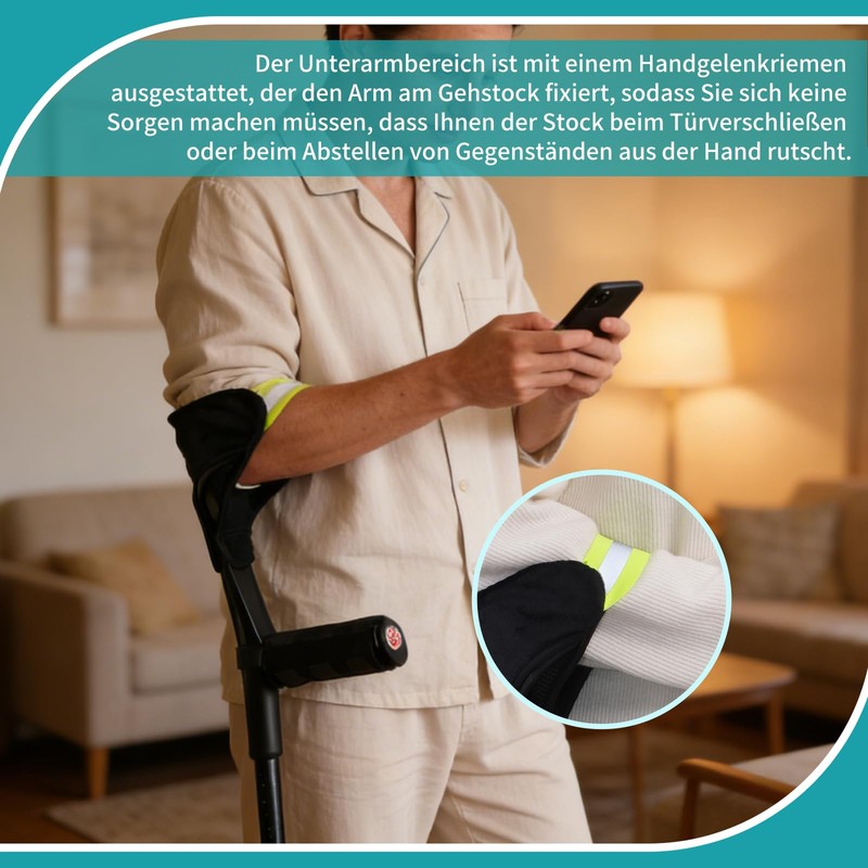 Forearm Pad and Grip Covers for Crutches with Open Cuff,