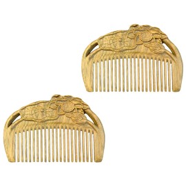 Baluue Green Sandalwood Comb 2pcs Set Scalp Massage Detangler Anti-static Hair Brush Gentle on Hair