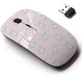 2.4G Wireless Mouse with Cute Pattern Design for All Laptops and Desktops with Nano Receiver - Cartoon Bunny face