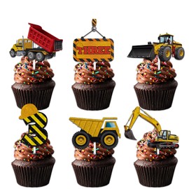 18pcs Gold Glitter Dessert Cupcake Topper Pick for Construction Tool Worker Three Years Old Theme Decor Supplies Kids Happy 3rd Birthday Party Decorations