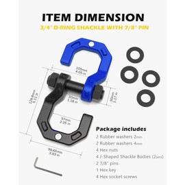 A-BOAR Separate D-Ring Shackles, 2Pack, 3/4" Separate D-Ring Shackles 7/8" Pin, 57320lbs Breaking Strength, Heavy Duty Forged Steel, D-Ring Towing Winch Shackle for Recovery, 4x4 Off-Road, Black Blue