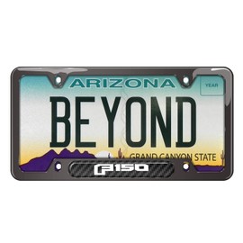 iPick Image Made for Ford F-150 2015 up Real Carbon Fiber Insert Gunmetal Chrome Stainless Steel License Plate Frame