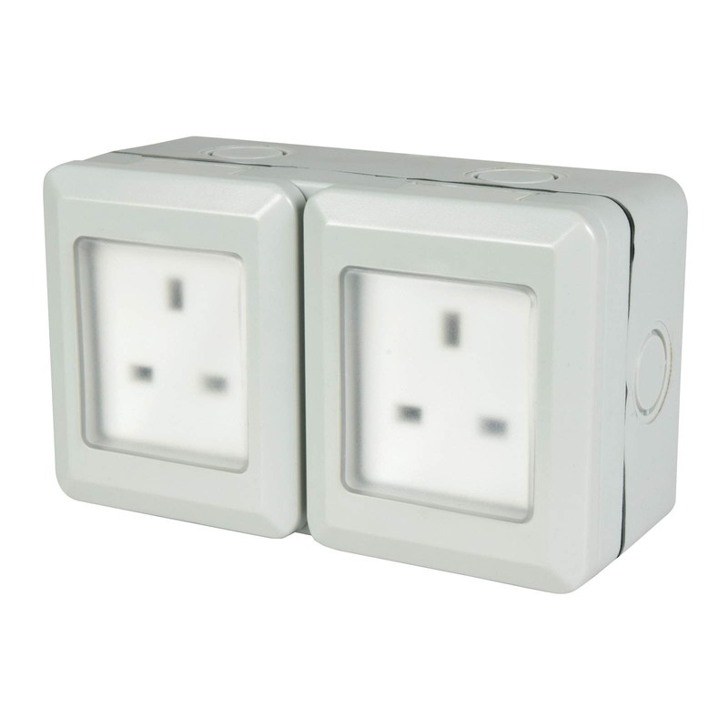 Double Gang Weatherproof 2 x 3 Pin UK Power Socket