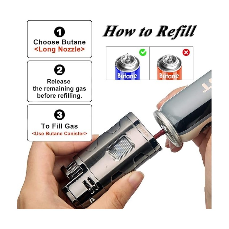 PROMISE Metal Lighter Triple Jet Flame Refillable Butane Lighter Windproof