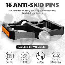 LYCAON Bicycle Pedals - Road Bike/Mountain Bike MTB Pedals, 3 Bearings CNC Aluminium Alloy Non-Slip CR-MO Spindle Bicycle Pedal, 9/16 Inch Pedals BMX Road Bike, Non-Slip Flat Pedals