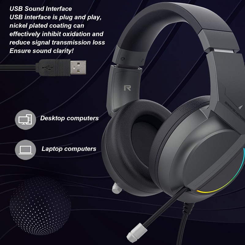 Gaming Headset 7.1 Sound RGB Light 50mm USB Powerful Bass