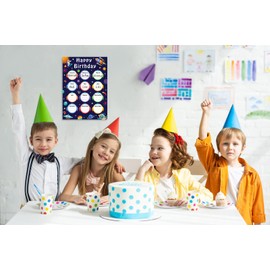 JUESMOS Outer Space Birthday Poster for Classroom & Office Decorations - Chart & Calendar for Back to School & Teacher Supplies