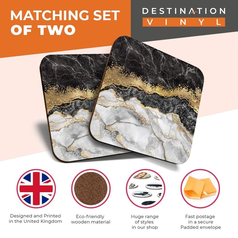 Great Coasters (Set of 2) Square/Glossy Quality Coasters/Tabletop Protection for