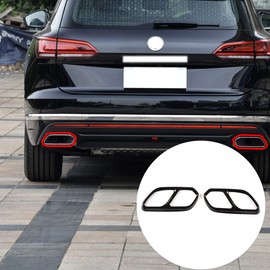 PIUGILH Fit for Volkswagen Touareg 2019 2020 2021 Stainless Steel Car Exterior Exhaust Pipe Mufflers Cover Rear Bumper Cylinder Exhaust Pipe Cover Trim,2PCS (Black)