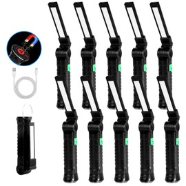 KunHe 10-Pack Rechargeable Work Light for Mechanics with Magnetic Base and Hook 360° Rotation Foldable 4 Modes with Memory Function Suitable for Maintenance Barbecue and Outdoor Activities