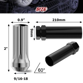 9/16x18 Wheel Lug Nuts, 32x Chrome 9/16x18 Lug Nut,Conical/Cone Bulge Seat, Closed End Long Extended XL Spline with 1 Socket Key Fits Ram 1500/2500/3500 F250/350 C20/30 K20/30 8 Lug Aftermarket Wheels