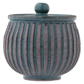 Marui Pottery MR-3-4031 Shigaraki Ware Hephimon Storage Container, Canister, Height Approx. 3.5 inches (9 cm), Bronze Embossed, Blue