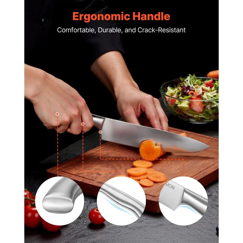 15-Piece Stainless Steel Kitchen Knife Set Wooden Block Ergonomic Handle
