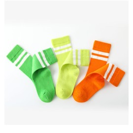 ZGKULAEAOW 2-Line Socks, Kids' Baby Socks, Border Socks, Long, Mesh, Boys, Girls, High Socks, Plain, Sports Festival, Play, Black, White, Vibrant Colors, Orange + Green + Neon Green