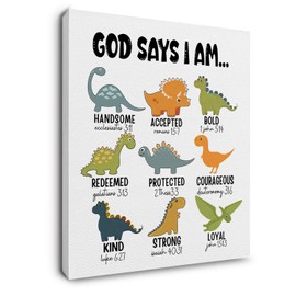 Ryeolo Kids Dinosaur Canvas Prints Wall Art - Safari Nursery Animal Decor 16X24 Inches, Baby Girl Boy Nursery Wall Decor, God Says I Am Dinosaur Wall Art for Kids Living Room