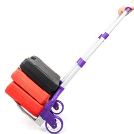 Portable Aluminium Luggage Trolley Cart, Folding Dolly Push Truck Hand Collapsible Trolley, Easy to Carry Your Luggage (Purple)
