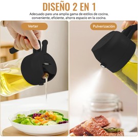 2 En 1 Pulverizador De Aceite Para Cocinar,Botella Dispensadora De Aceite De Cocina,Botella Pulverizadora De Aceite De Vidrio De 16 Oz 470ml Para Freidora De Aire,Ensalada,Freír,etc (Negro)