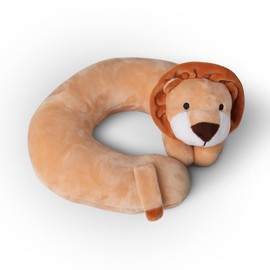 Pro Home Children's Neck Pillow (Lion) Animal Sleeping Pillow – Oeko-Tex – Travel Pillow Washable Headrest U-Shaped Neck Pillow for Car Train Aeroplane