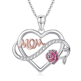 SELKAT Collar para mamá, regalo para el día de la madre, plata de ley, corazón rosa, collar para madre, joyería de cumpleaños, regalo para madre, abuela, esposa