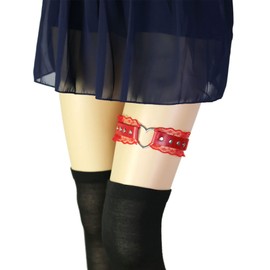 alisikee 2 Pieces Adjustable Lace Heart Shaped Thigh Garter Elastic Leg Garters for Women, red