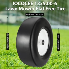 2 Pcs Upgrade 13x5.00-6 Flat Free Lawn Mower Tire and Wheel with 3/4" Chrome Steel Bearings, Zero Turn Mower Front Solid Tire Assembly for Commercial Grade Lawn, Garden Turf, 4.2"-5.2" Centered Hub