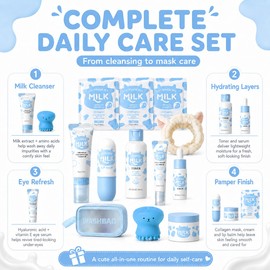 12 PCS Milk Skincare For Kids, Girls Skin Care For Kids Age 8-12, Hydrating Skincare For Girls 10-12, Milk Extract Face Skincare For Teens, Skin Care For Kids 10-12, Kids Face Wash Care Set