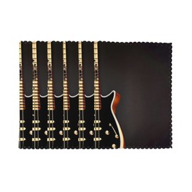 Black Guitar Prints Set of 6 Dining Table Placemats - Thick, Sturdy, and Heat-Resistant Table Mats for Home and Hotel Use
