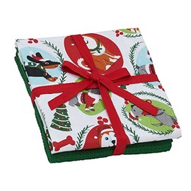 Design Imports Kitchen Towel Set of 2 Holiday Santa Paws Kitty or Dog Design (Holiday Pups)