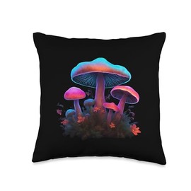 Bioluminescent Mushroom Fungi Flowers Nature Throw Pillow