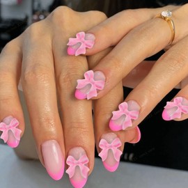 Nail Art Glitter Butterfly Bow Nail Charms, 100 Pcs 3D Nail Charms for Acrylic Resin Nails DIY Manicure Tips Decoration (##-100 Pink)