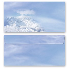 25 Envelopes (Without Window) Winter Motif, Mountains in the Snow DIN Long (220 x 110 mm) Paper-Media