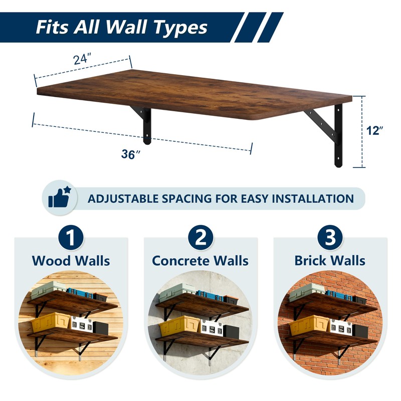 2-Pack Large Wall Mounted Shelf 3x2Ft (36x24In) - 600lbs Capacity