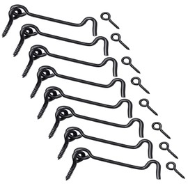 8PCS Barn Door Latch, Window Windproof Hook, Cabin Hook and Eye Latch Lock for Swivel Window Gate Door Latch (4 inch, Black)