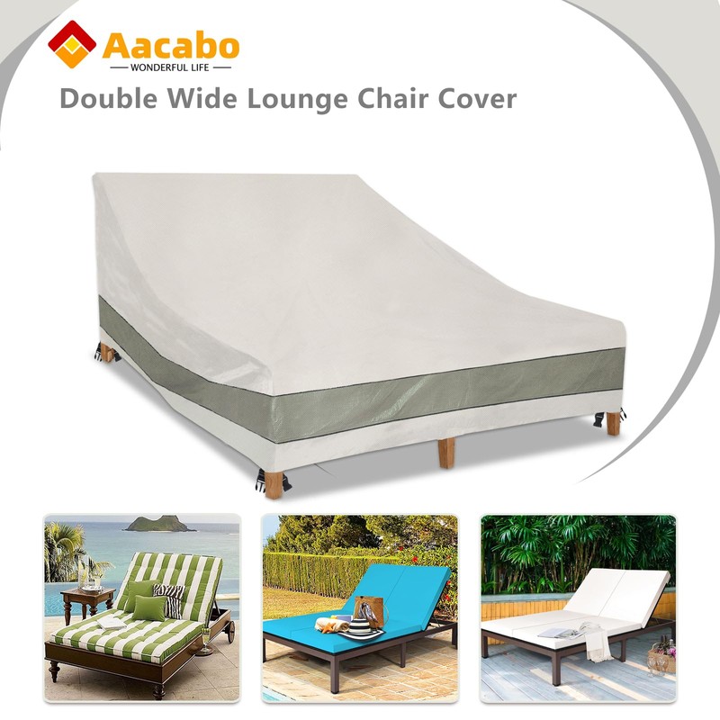 Aacabo Double Chaise Lounge Cover Waterproof Heavy Duty 82Inch Double