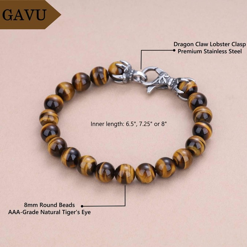 GAVU Men's Triple Amulet Tiger Eye Lava Stone Power Stone