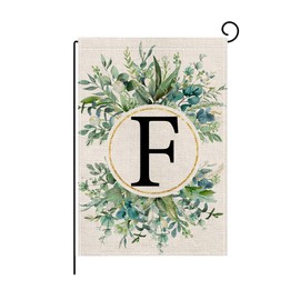 wyooxoo Monogram Letter F Floral Garden Flag 12x18 Inch Double Sided For Outside Small Burlap Family Last Name Initial Outdoor Yard Flag (F)