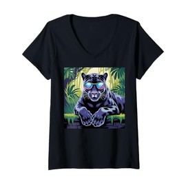 Womens Black Panther Sunglass Girl Boys Vintage Black Panther Party V-Neck T-Shirt