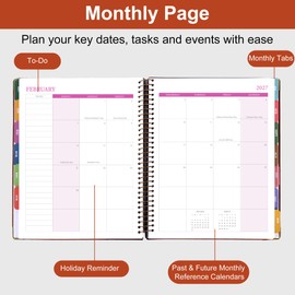 Planner 2026-2027, Leather Two-Tone Planner, 18 Month Weekly and Monthly Planner Calendar with Tabs, Jul 2026–Dec 2027, Large 8.5" x 11" A4 Hardcover Spiral Agenda Planner for Home, School and Work （Rust Brown）