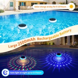 FirstE Solar Floating Pool Lights, 7.6" Dynamic Upper and Lower RGB Color Changing Floating Lights for Pool, IP68 Waterproof Solar Pool Light That Float Decor Hot Tub Party Wedding Pond Garden Yard