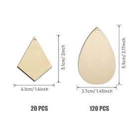 Allazone Pack of 120 Unfinished Wooden Earrings Wooden Earring Pendants, 100 Pieces Earring Hooks and 100 Pieces Jump Rings, Earring Graphic Card and Self-Sealing Bags for DIY Wooden Earrings