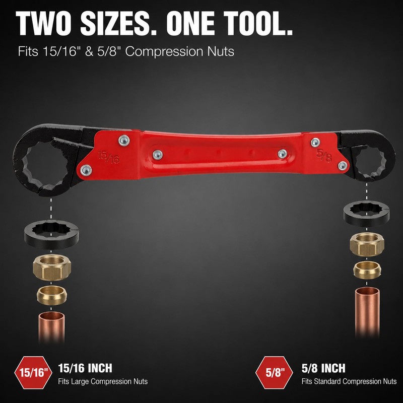 6 Pcs Angle Stop Wrench Kit with 1/2" Compression Sleeve