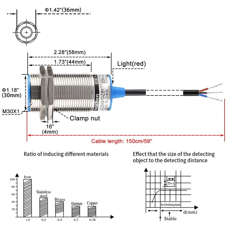 Heschen M30 Capacitive Proximity Sensor Switch Shield Type LJC30A3-10-Z/BY Detection