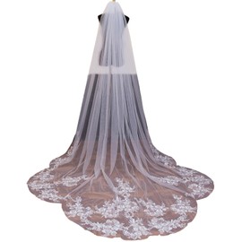 Wedding Veil Lace Flower Leaves 1 Tier Bridal Veils Cathedral Length Bride Veil for Bridal Bachelor Party