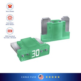 CARAX Glow Fuse – Premium Fuse Low Profile Mini Micro Blade – 30A Kit 1 pcs – Glow When Blown LED Automotive Fuse – Smart Auto Glow Fuse Easy Identification – 1 pcs