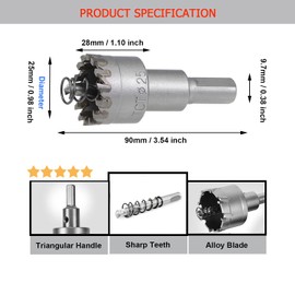 SagaSave 25 mm Carbide Hole Cutter, Heavy Duty Hole Saw for Metal, Stainless Steel, Cast Iron, Steel, Aluminium, etc