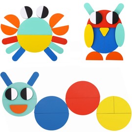 TOOKYLAND Wooden Geometric Shapes Puzzle - 55pcs - Pattern Cards Included, Ages 3+