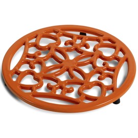 Cast Iron Trivet, Decorative Hot Pot Stand, Kitchen Table Protector (Orange)