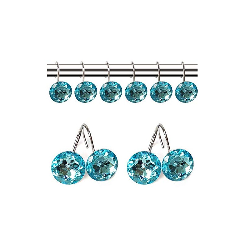 EleCharm 12 Pcs Bling Rhinestones Shower Curtain Hooks Bathroom Rolling