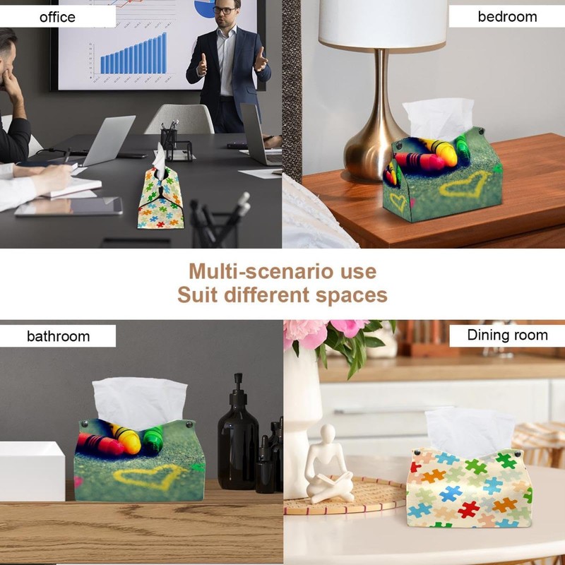 2 Pack Tissue Box Cover Holder, Rainbow Crayon Love Heart