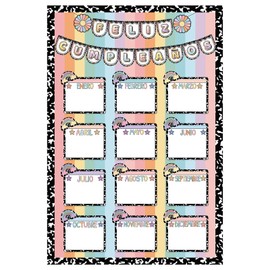 Composition Notebook Classroom Decor Birthday Chart for Classroom Girl Style Rainbow Black Dot Bulletin Board Sign Birthday Poster Bulletin Board Wall Decor Back to School Supplies(Classic Spanish)